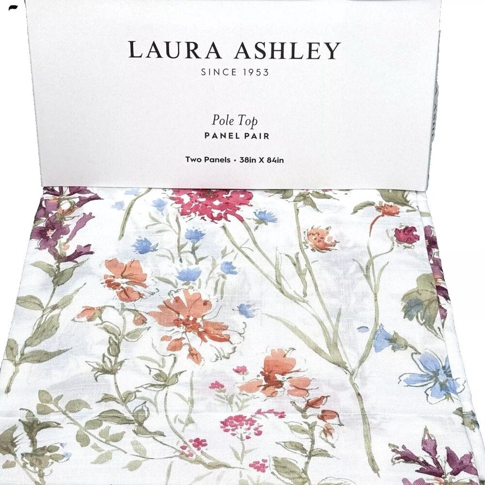 Laura Ashley Wild Meadow Sienna 6 Window Curtain Panel Set Floral Garden 38x84